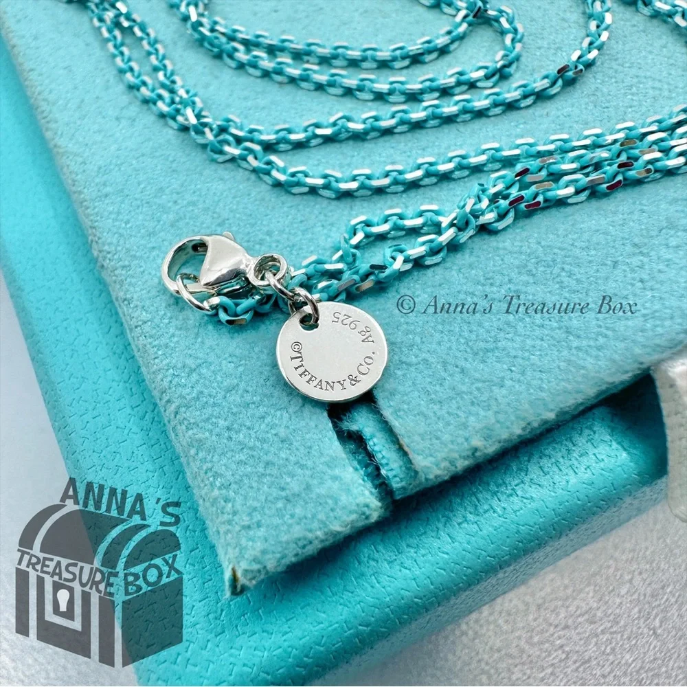 Tiffany & Co. 925 Silver Blue Enamel Sparkler Link 30" Necklace (box, pch, rbbn) - Picture 3 of 6